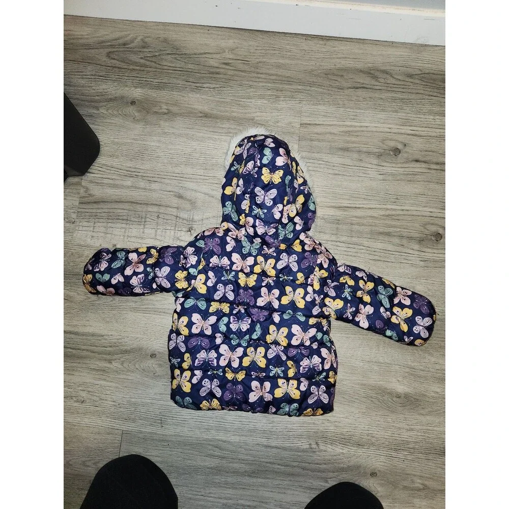 Purple Butterfly Print Puffer Jacket for Winter
